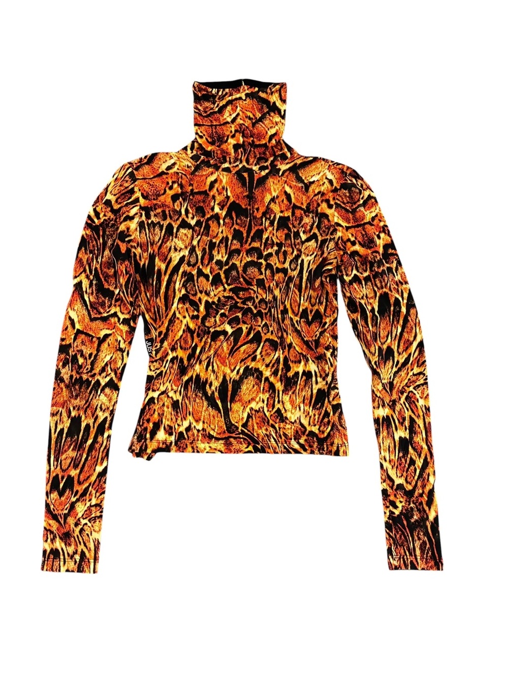 Just Cavalli Leopard Print Yellow Orange Longsleeve Turtleneck Blouse Size 42